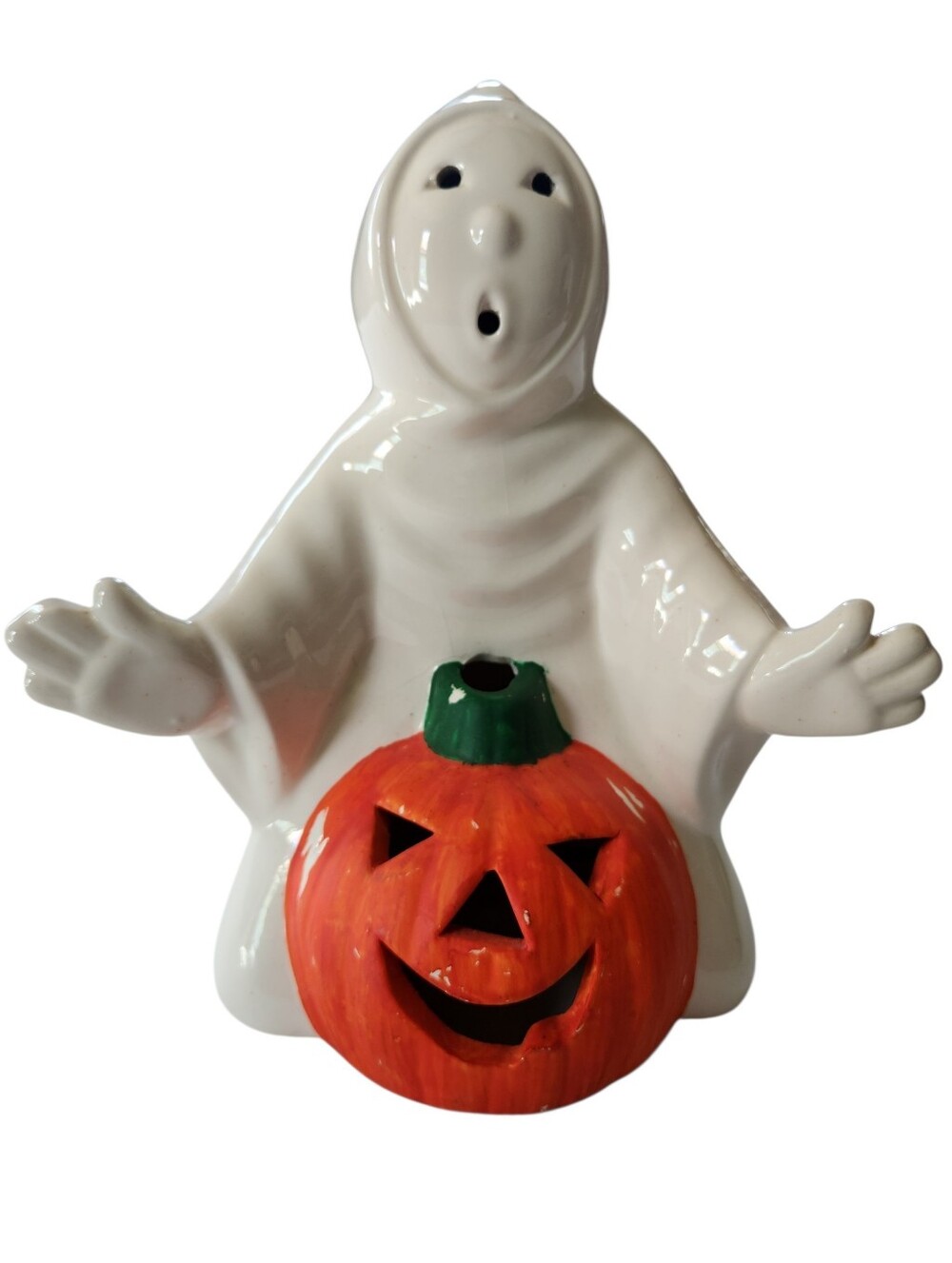 Vintage Halloween Ceramic Ghost Pumpkin Candle Holder